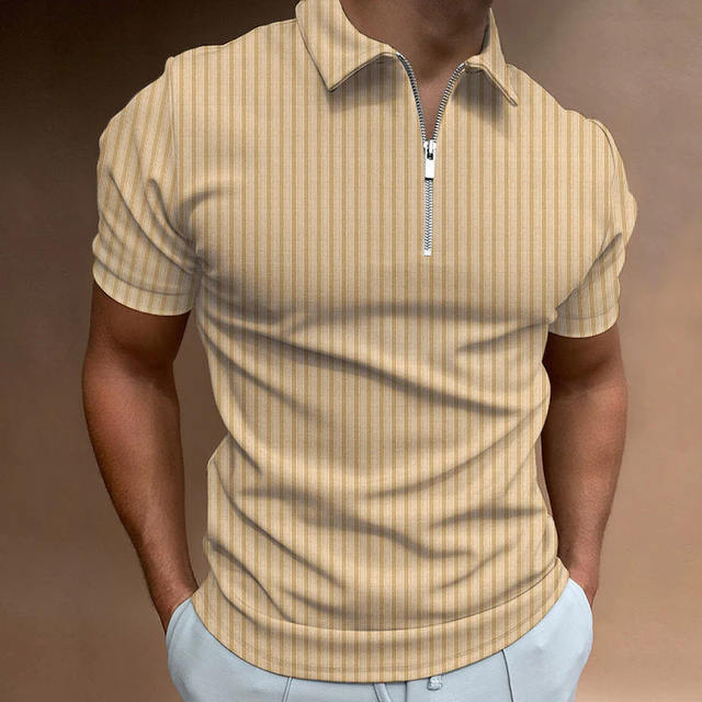 Levoire | Mussle-Fit Chemise Polos Pour Hommes Avec Fermeture Éclair Pour Le Quotidien Khaki