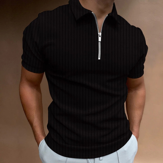 Levoire | Mussle-Fit Chemise Polos Pour Hommes Avec Fermeture Éclair Pour Le Quotidien Noir