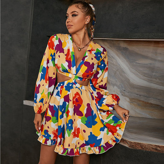 Levoire | short V-neck à manches longues asymétrique dos nu MULTICOLORE S