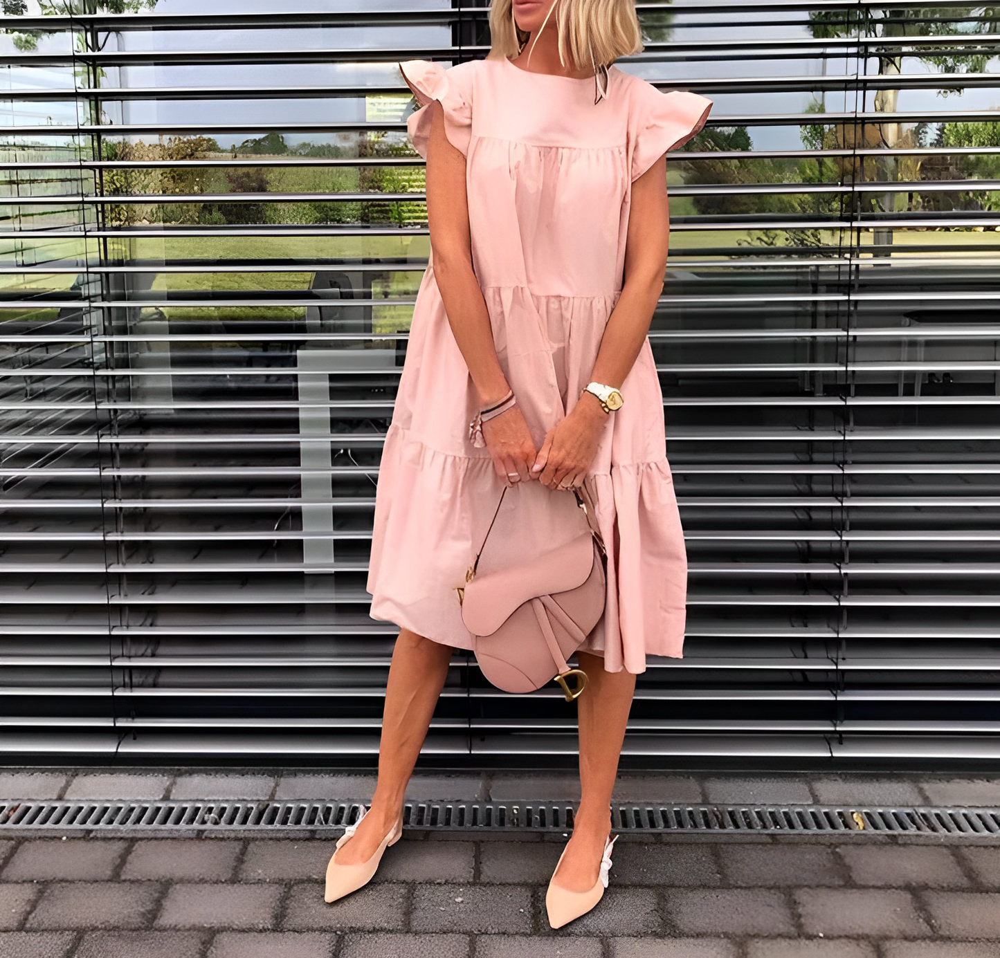 Levoire | Robe Mi-Longue Avec Des Manches Froncées Rosa