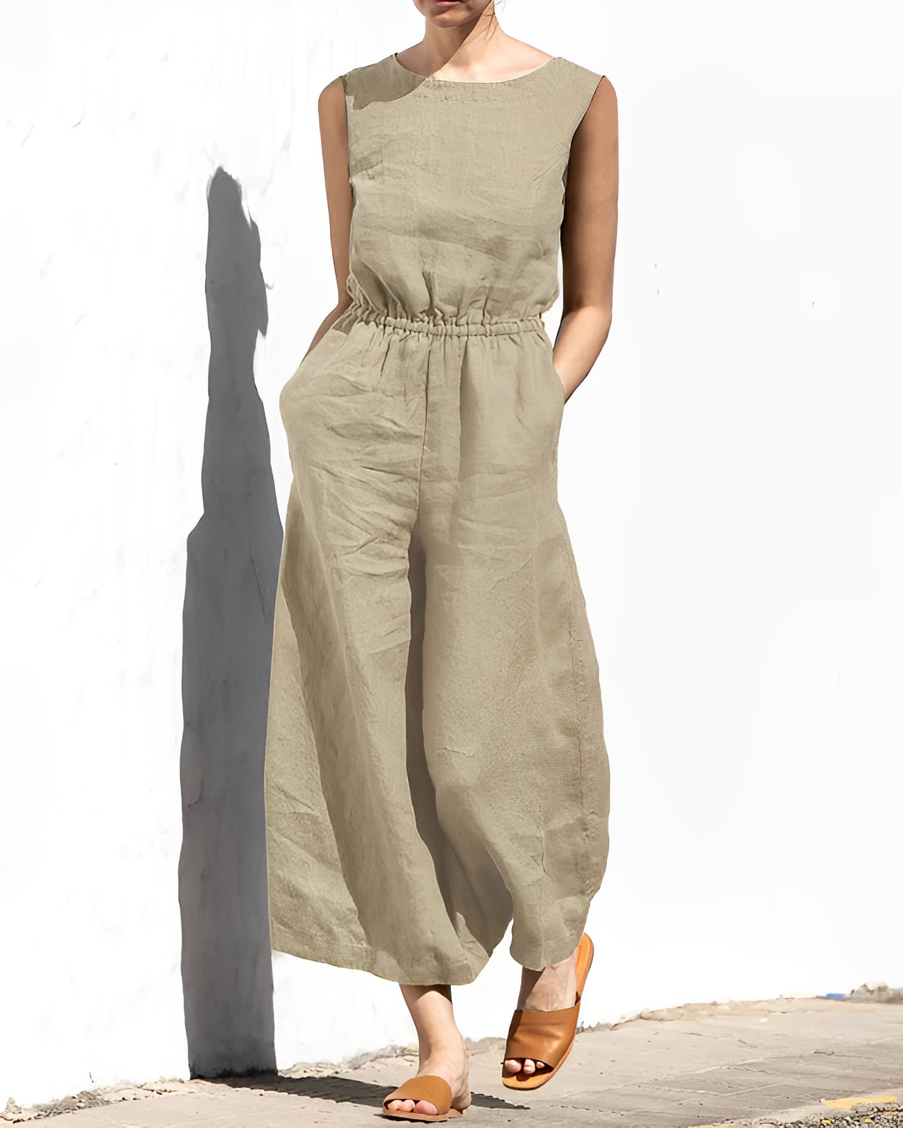Levoire | Jumpsuit Femme Uni Aéré Beige
