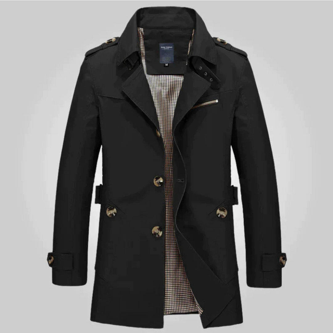Levoire | Trench-Coat Pour Hommes Conception Classique Et Style Raffiné Noir