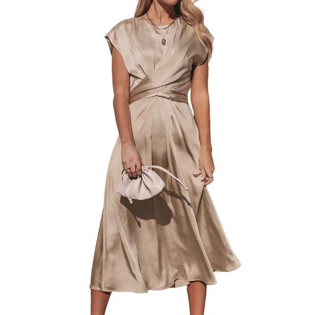 Levoire | Robe Midi Avec Des Détails De Broderie Au Point De Croix Pour Femmes Abricot