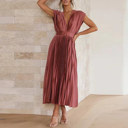 Levoire | Robe Midi Plissée À Décolleté En V Rouge brique