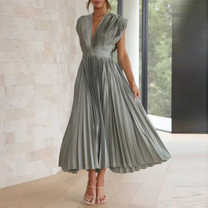 Levoire | Robe Midi Plissée À Décolleté En V Gris