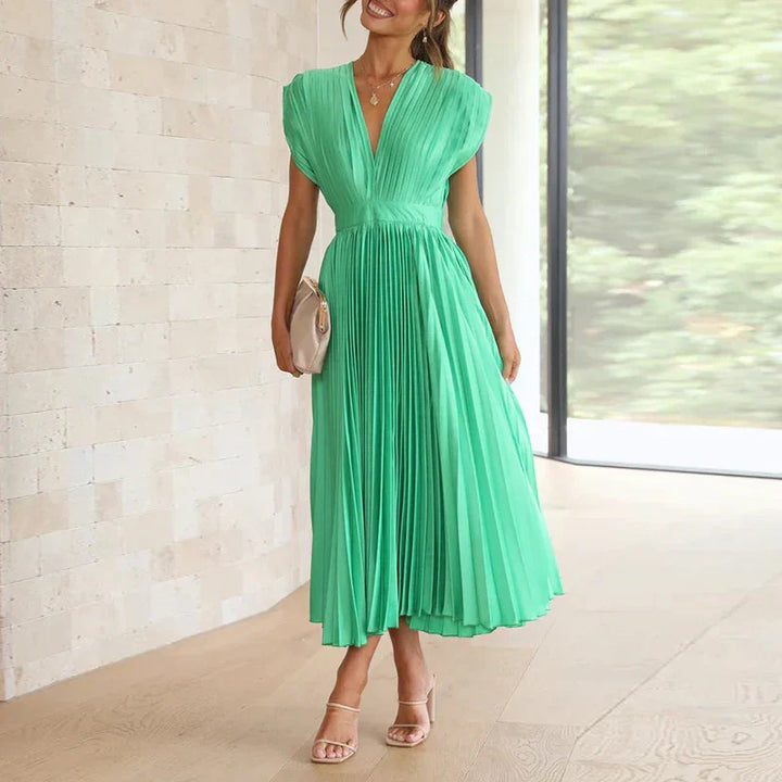 Levoire | Robe Midi Plissée À Décolleté En V Vert foncé (Presque épuisé)