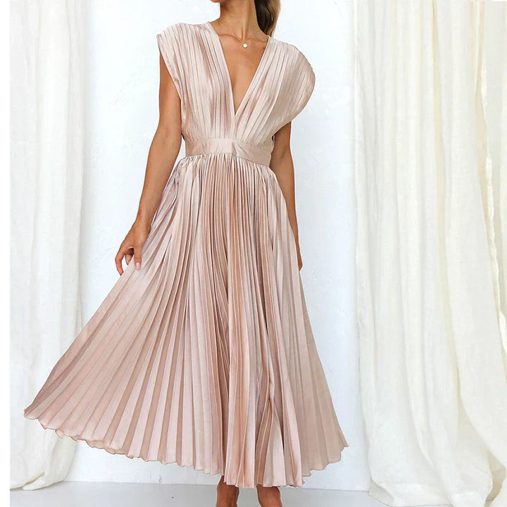 Levoire | Robe Midi Plissée À Décolleté En V