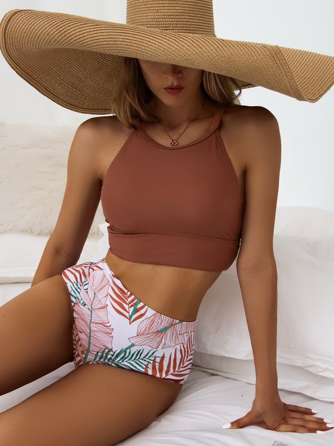 Levoire | Maillot de bain imprimé avec décolleté Marron