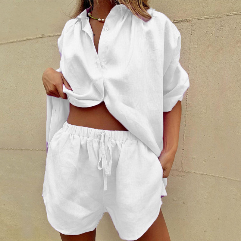 Levoire | Chemise En Lin Et Short Peint Blanc