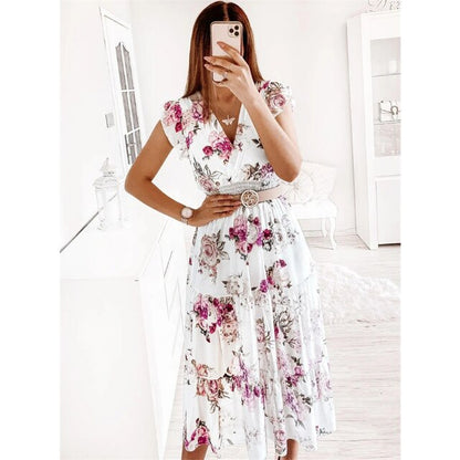 Levoire | Robe Imprimée Avec Décolleté En V Et Motif Floral Lilas
