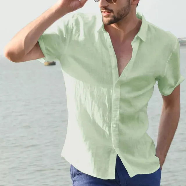 Levoire | Chemise En Lin Coupe Relaxee Hommes Herbe Verte