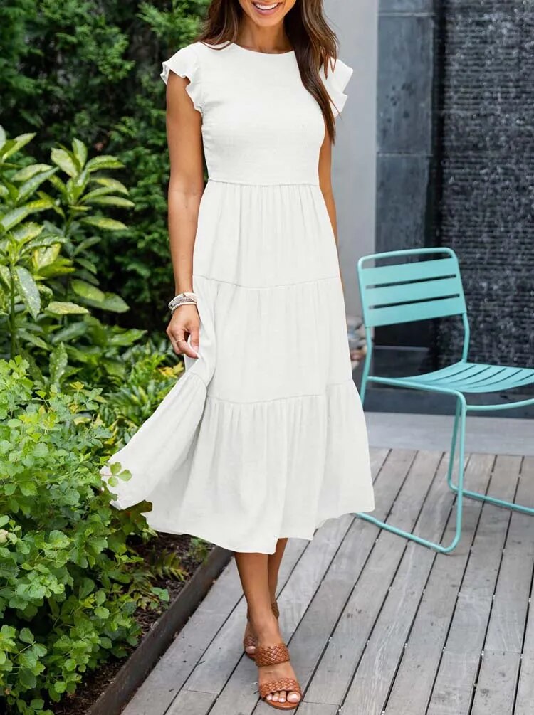 Levoire | Beautiful Sleeveless Pleated Long Dress With Slit And Pockets Blanc