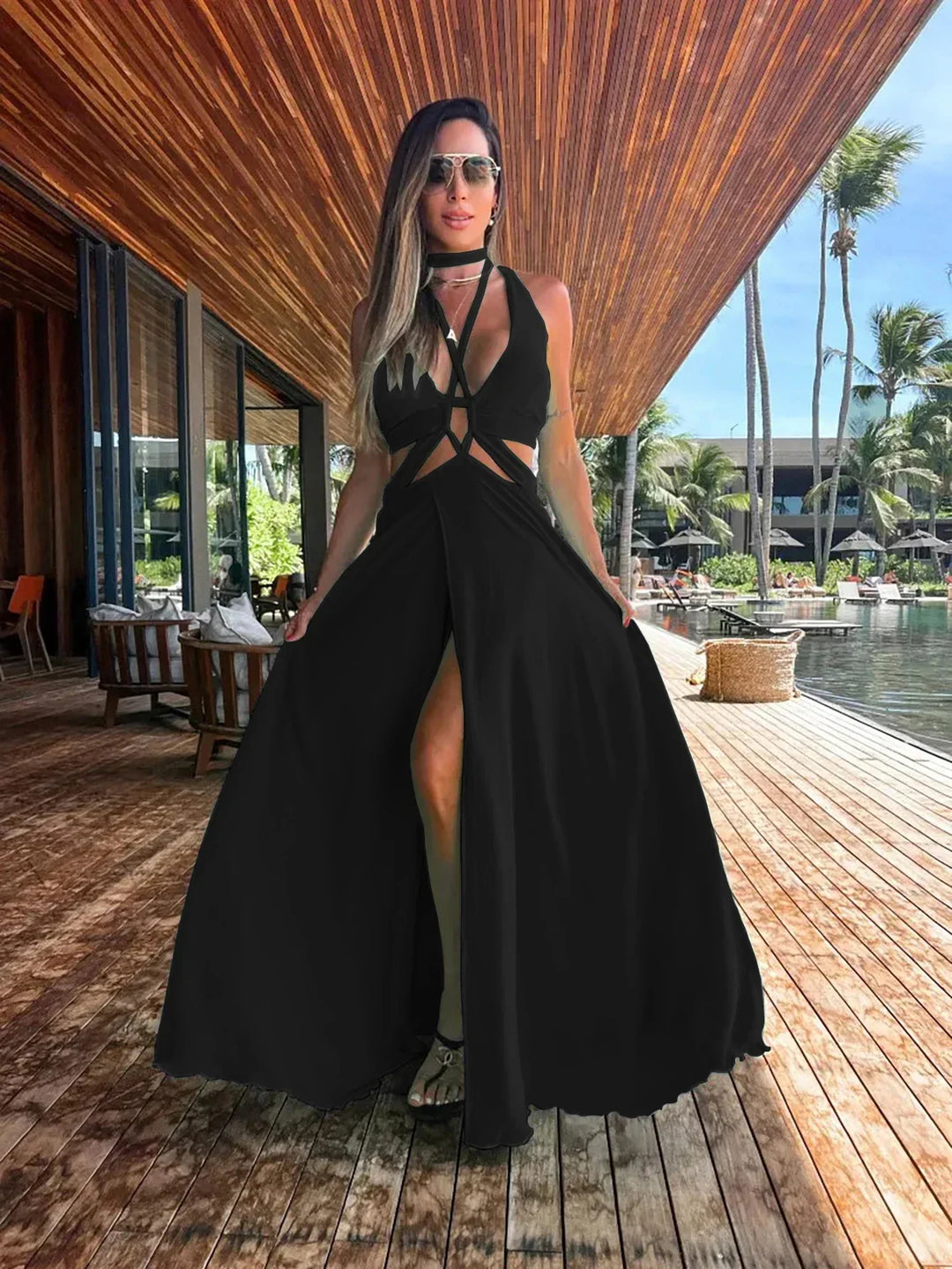 Levoire | Robe Longue À Fente Haute Sans Dos Knappert Noir