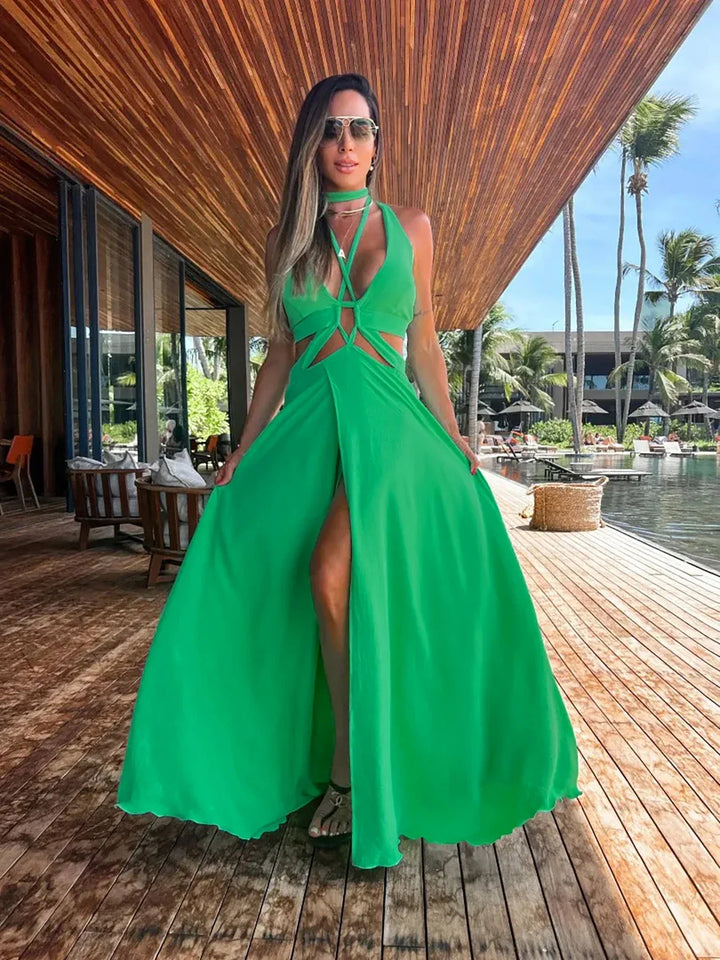 Levoire | Robe Longue À Fente Haute Sans Dos Knappert Vert