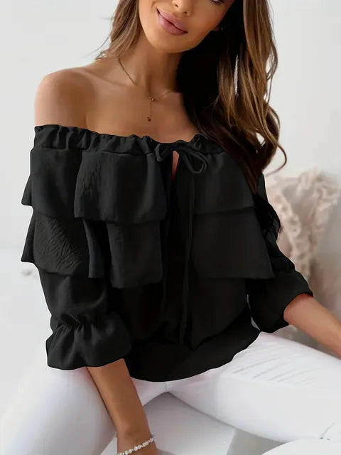 Levoire | Chemisier Chiffon À Épaules Dénudées Noir