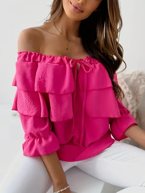 Levoire | Haut De Blouse En Chiffon Off-Shoulder Pour Femmes Avec Volants Rot
