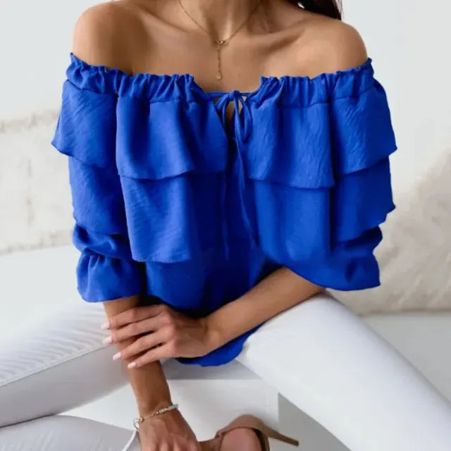 Levoire | Chemisier Chiffon À Épaules Dénudées Bleu