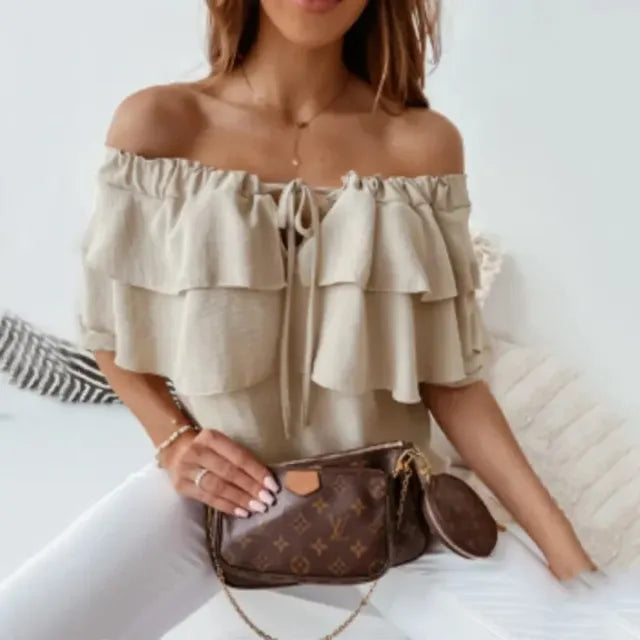 Levoire | Chemisier Chiffon À Épaules Dénudées Khaki