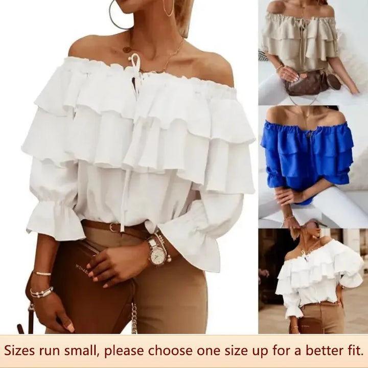 Levoire | Haut De Blouse En Chiffon Off-Shoulder Pour Femmes Avec Volants