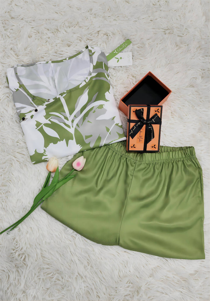 Levoire | Robe Imprimé Vert Manches 3 4