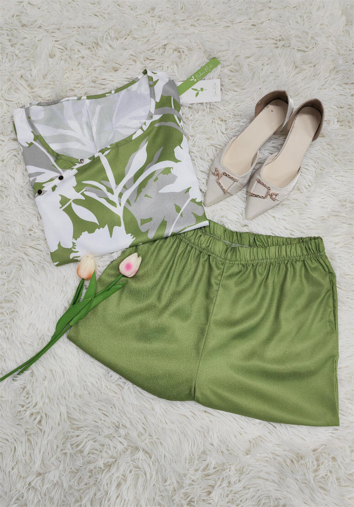 Levoire | Robe Imprimé Vert Manches 3 4