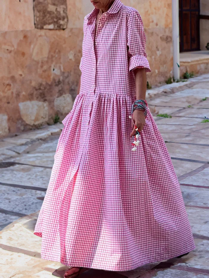 Levoire | Robe longue à manches longues en patchwork pour femmes Rose