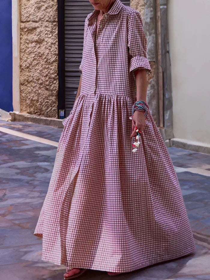 Levoire | Robe longue à manches longues en patchwork pour femmes Rouge