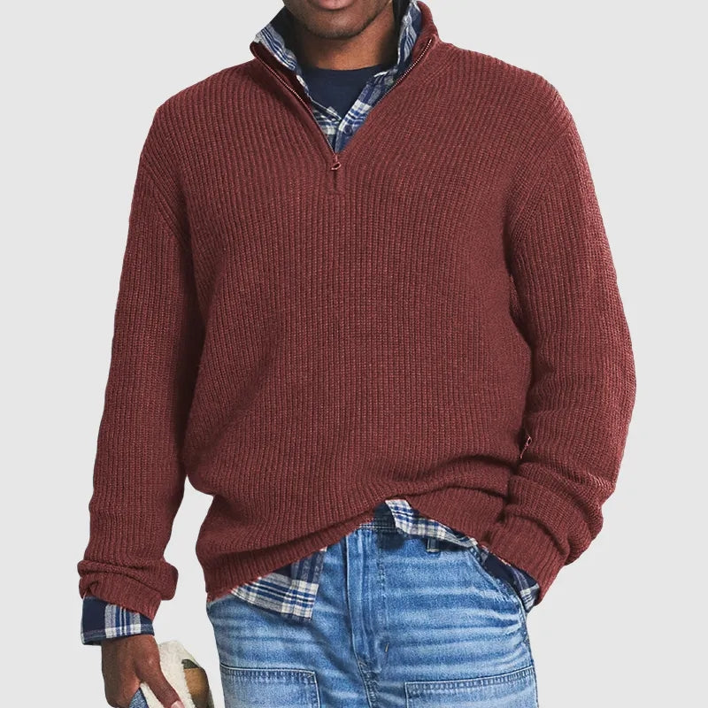 Levoire | Pull D'Été Avec Col Zippé Et Sensation Cachemire Rouge bordeaux