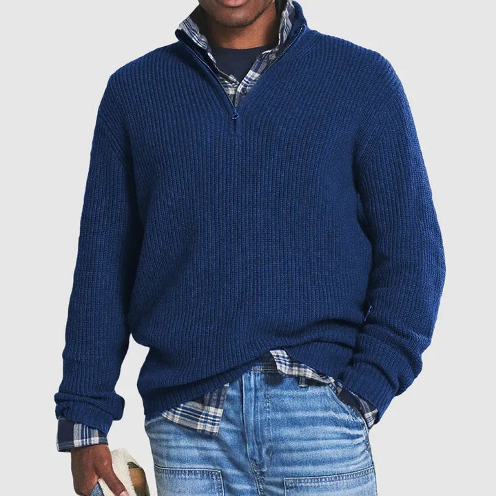 Levoire | Pull D'Été Avec Col Zippé Et Sensation Cachemire Bleu foncé