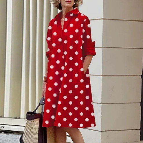 Levoire | Robe chemise unie pour femme Rouge et blanc