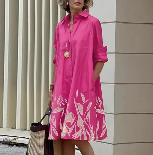 Levoire | Robe chemise unie pour femme Fleur rouge