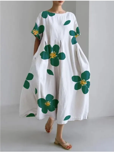 Levoire | Robe Élégante Avec Un Motif Floral Surdimensionné Blanc-Vert