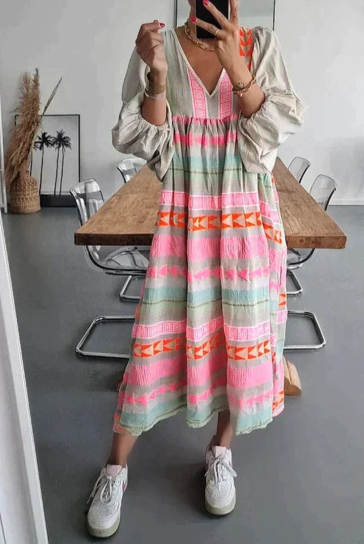 Levoire | Robe Maxi Colorée À Motifs Géométriques