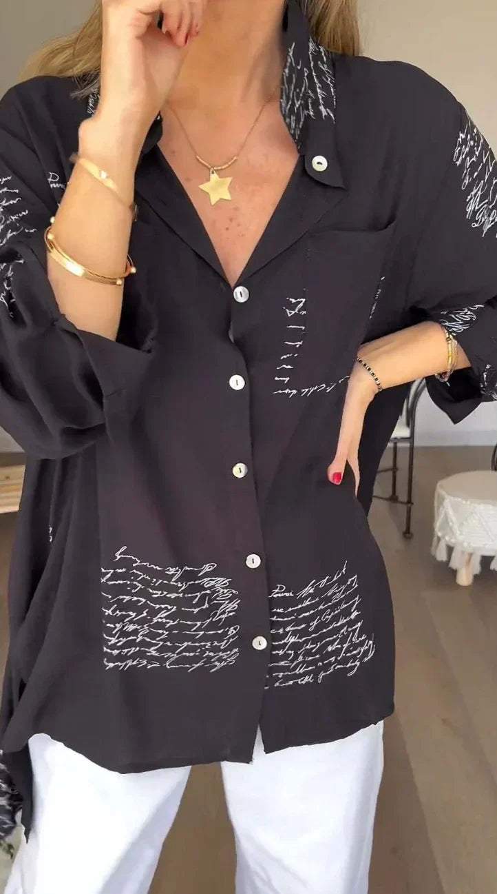 Levoire | Chemise Écrue Avec Impression Manuscrite Noir