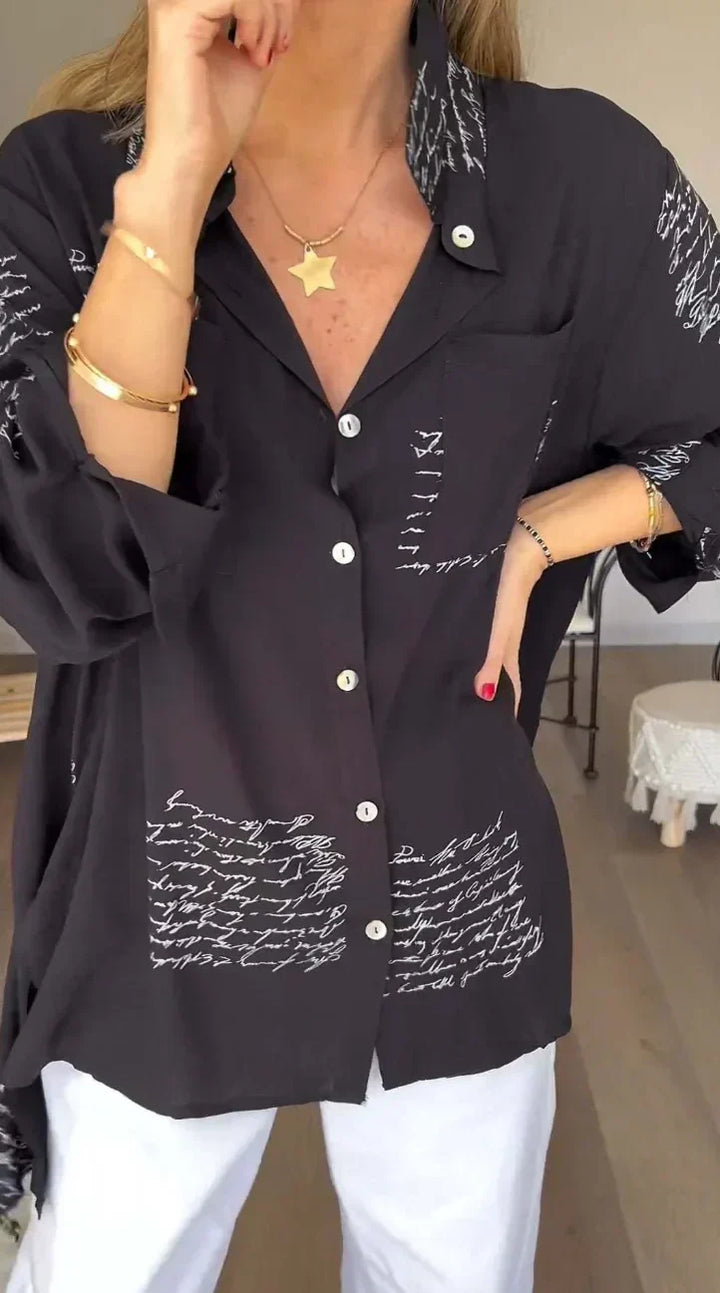 Levoire | Chemise Écrue Avec Impression Manuscrite Noir