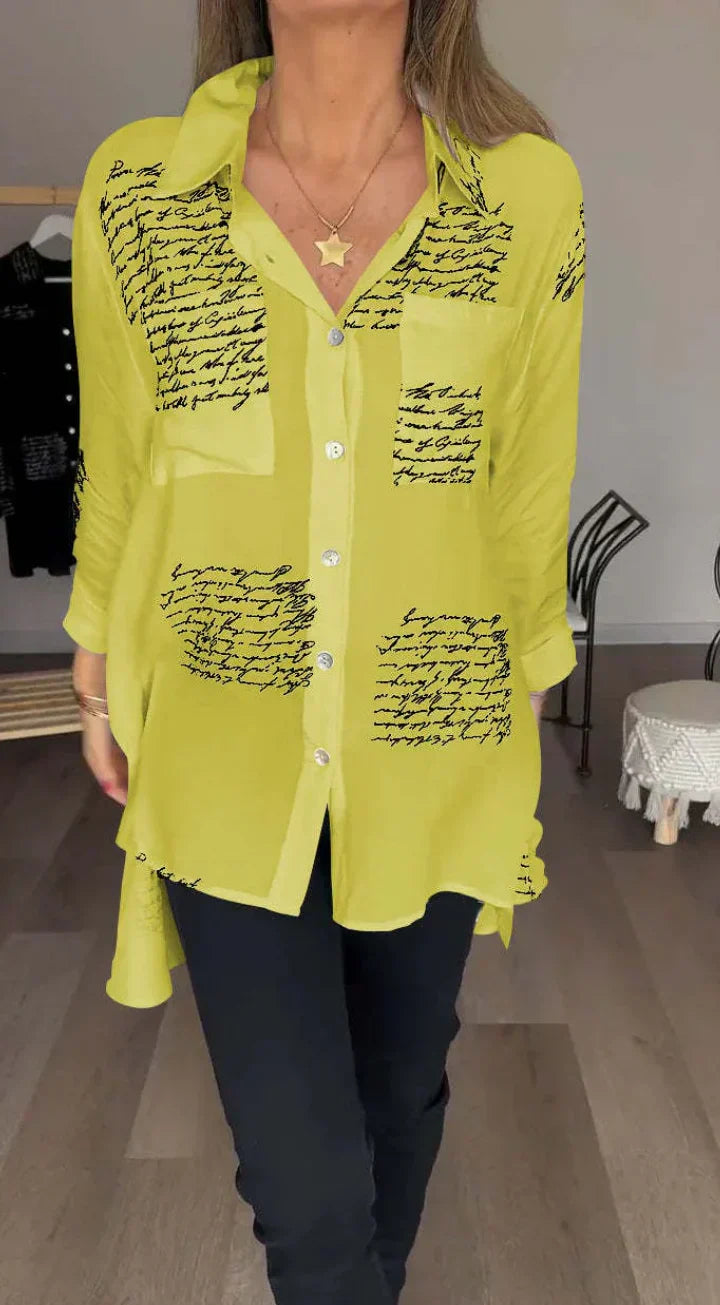 Levoire | Chemise Écrue Avec Impression Manuscrite Jaune