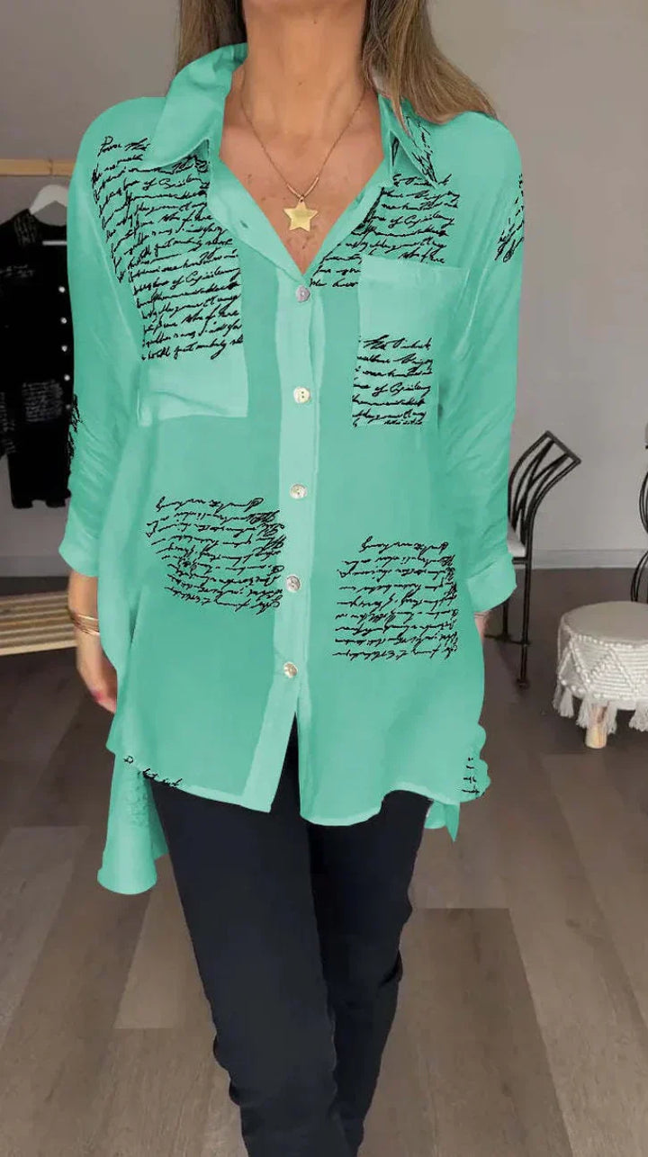 Levoire | Chemise Écrue Avec Impression Manuscrite Vert