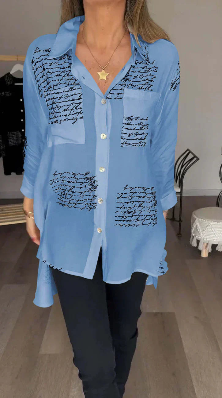 Levoire | Chemise Écrue Avec Impression Manuscrite Bleu