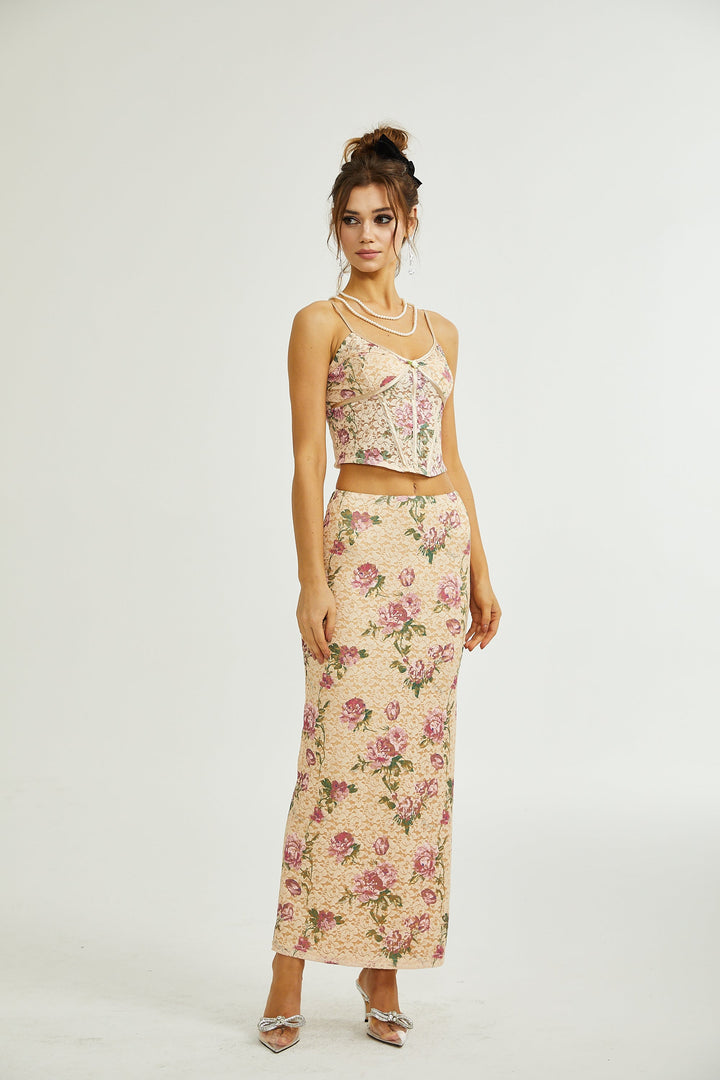 Levoire | Haut De Gilet Imprimé Floral & Ensemble De Jupe Assorti