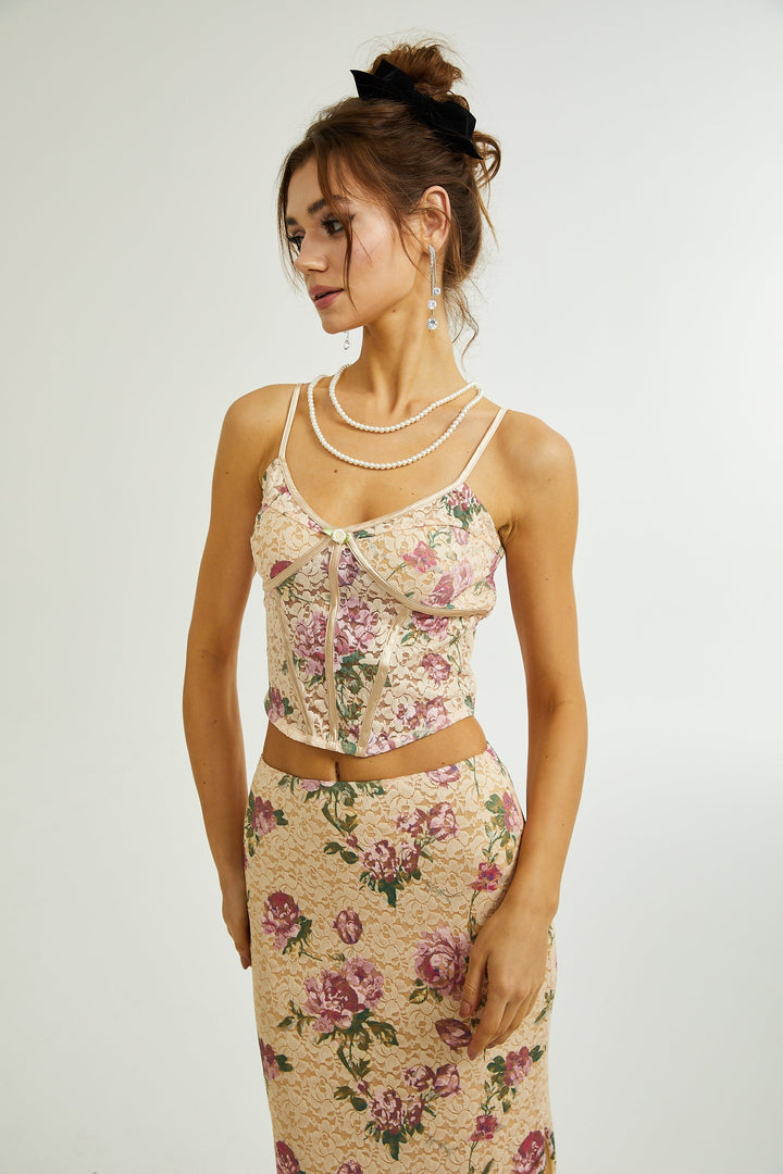 Levoire | Haut De Gilet Imprimé Floral & Ensemble De Jupe Assorti
