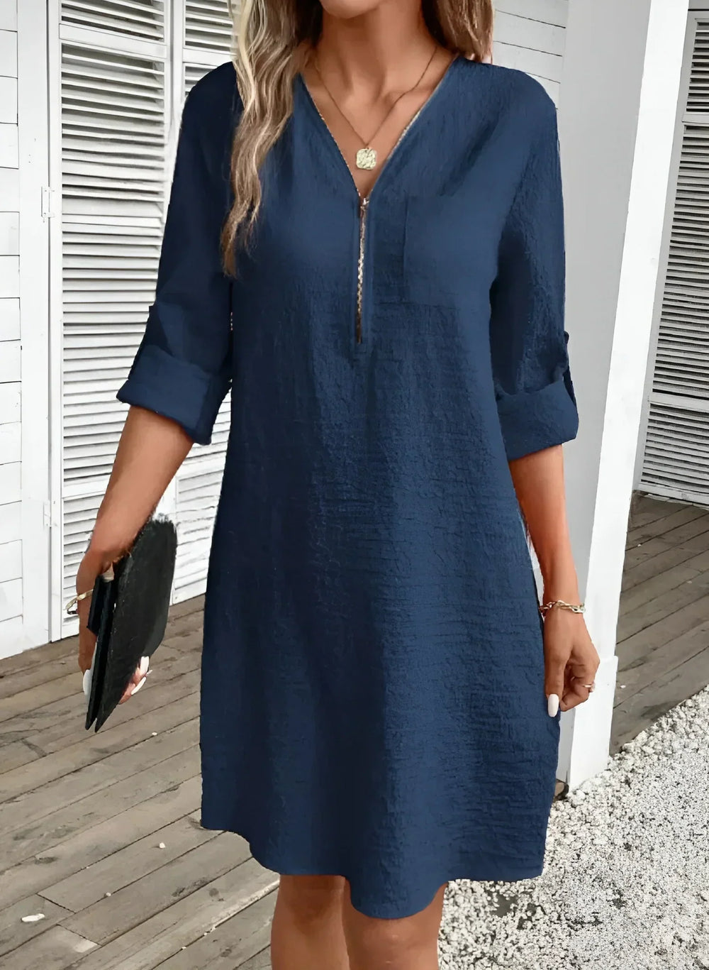 Levoire | Robe Structurée Avec Fermeture Éclair Et Poches Bleu
