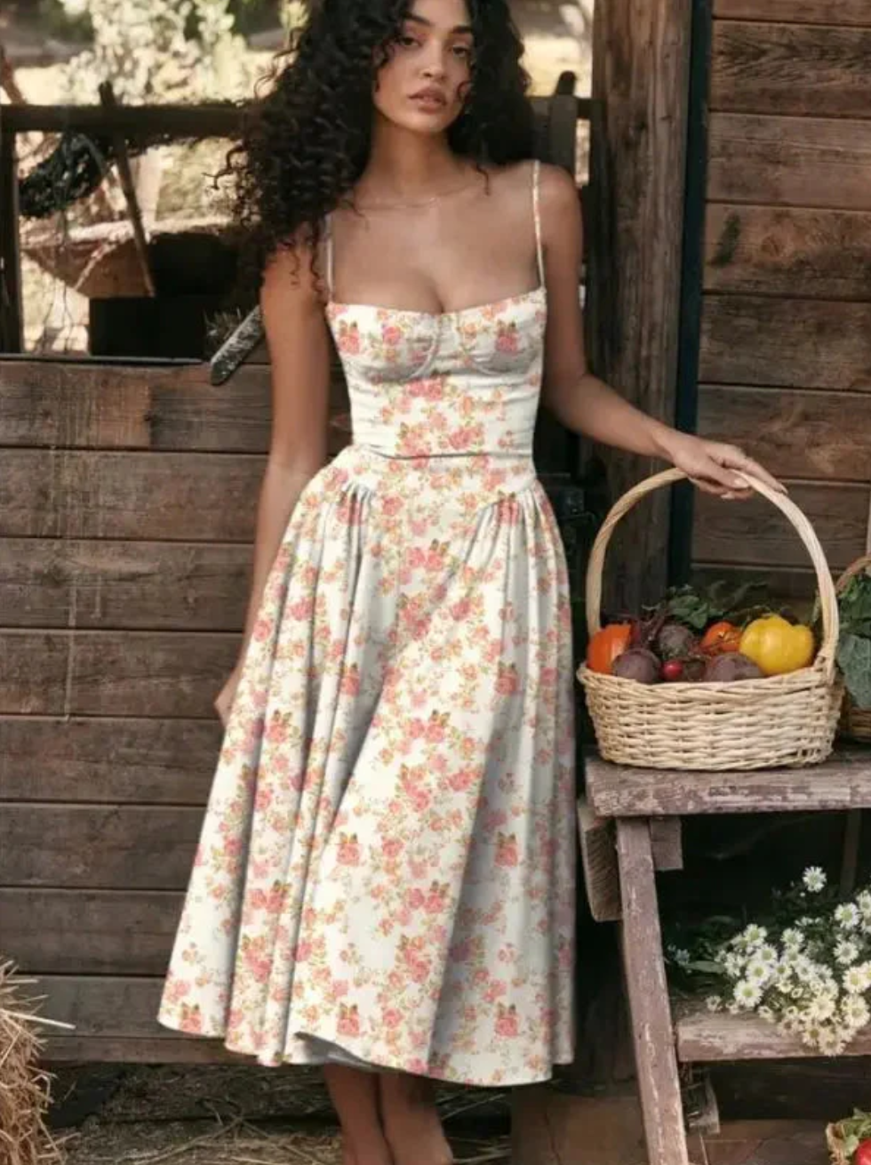 Levoire | Robe D'Été À Col En V Élégante Décontractée Légère Robe Rosa