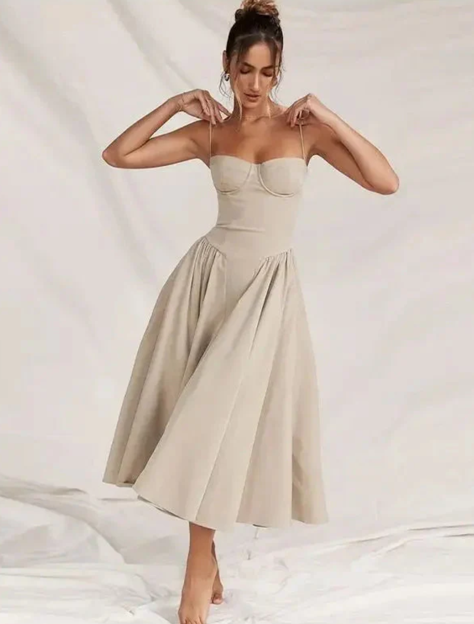 Levoire | Robe D'Été À Col En V Élégante Décontractée Légère Robe Beige