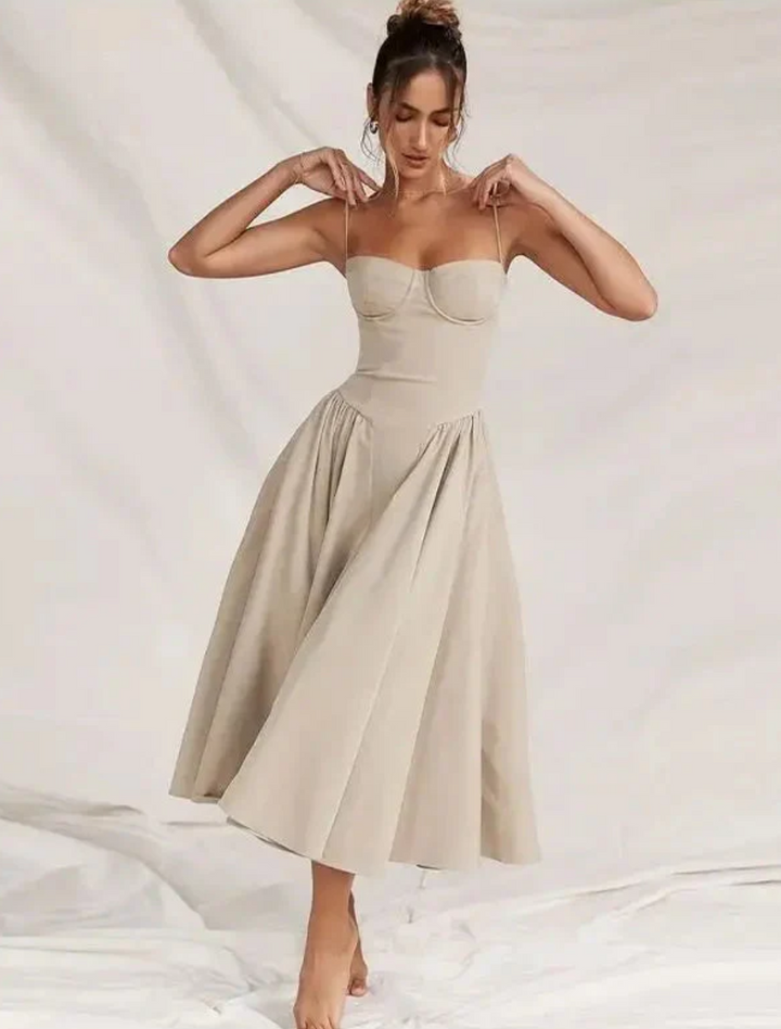 Levoire | Robe D'Été À Col En V Élégante Décontractée Légère Robe Beige