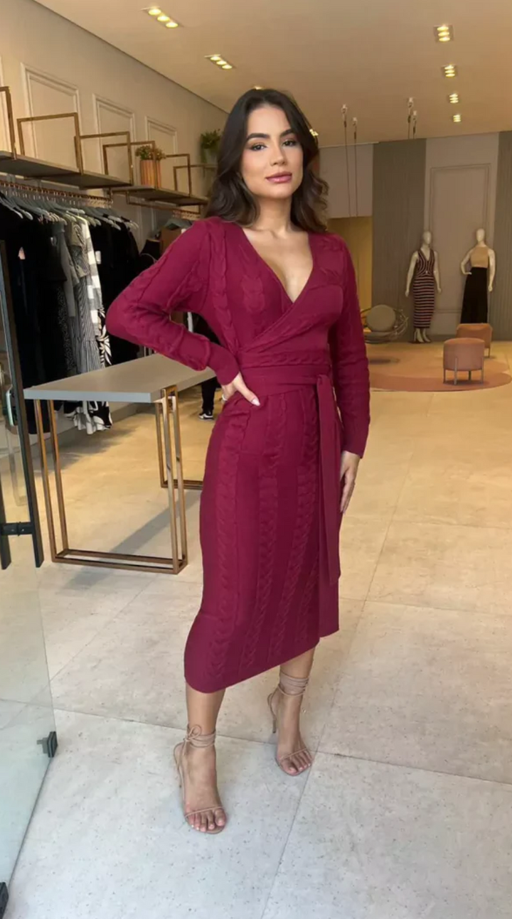 Levoire | Robe D'Été Col Rond Élégant Mode De Loisir Mélange De Polyester Vin rouge