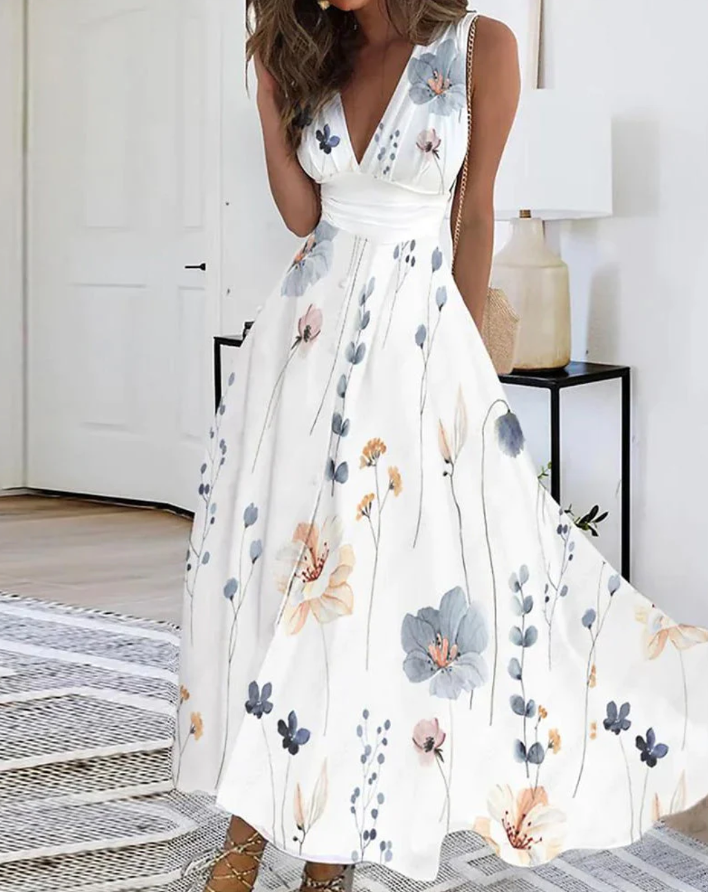 Levoire | Robe D'Été Élégante À Décolleté En V Mode Légère Blanc