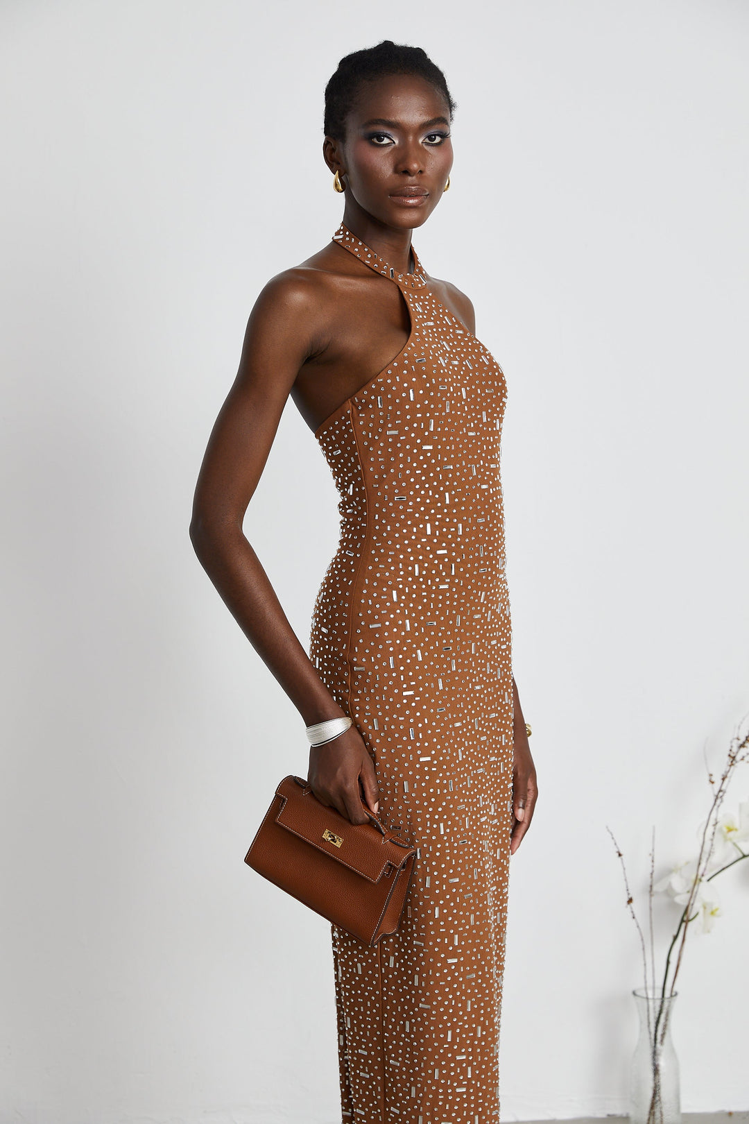 Levoire | Robe Maxi Bodycon À Dos Nu Ornée De Brun
