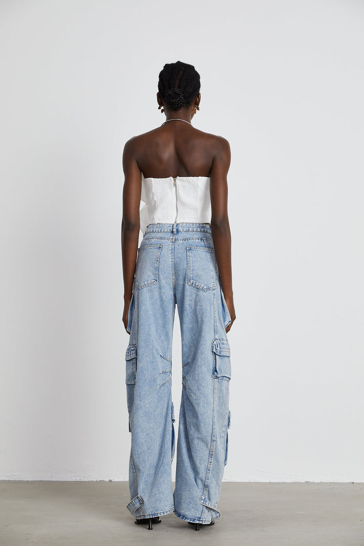 Levoire | Blanc Fleurs Top Épaules Dégagées
