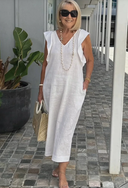 Levoire | Robe décontractée en coton et lin Blanc