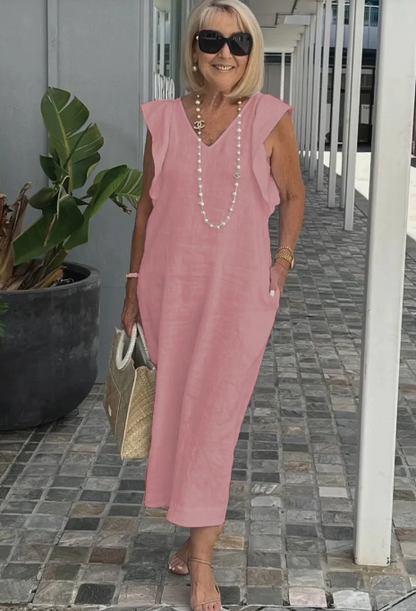 Levoire | Robe décontractée en coton et lin Rose